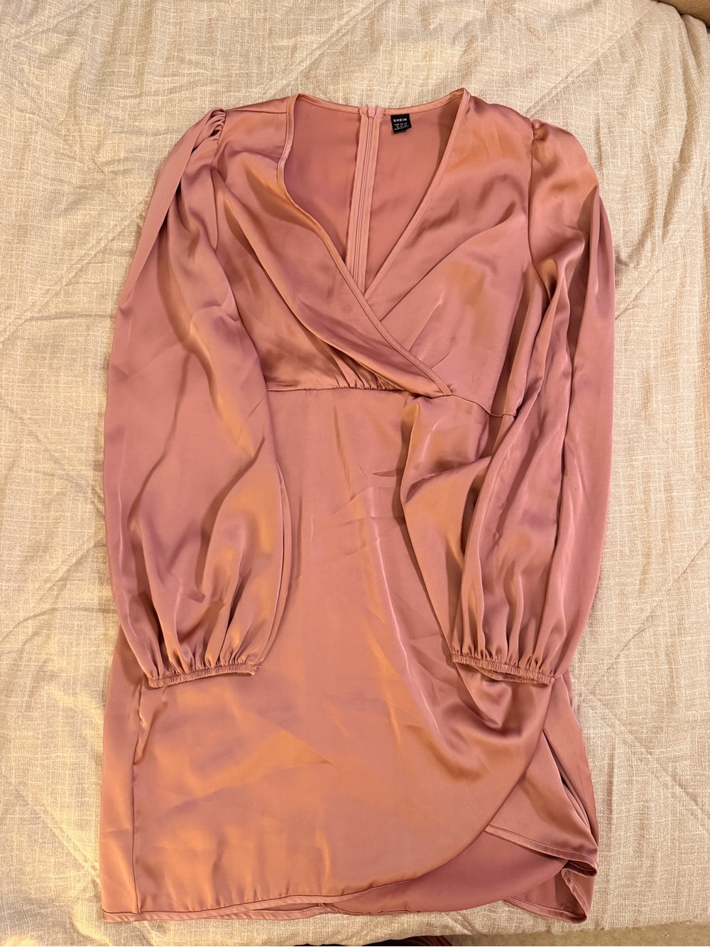 SHEIN Dusty Rose Satin Long Sleeve Wrap Dress